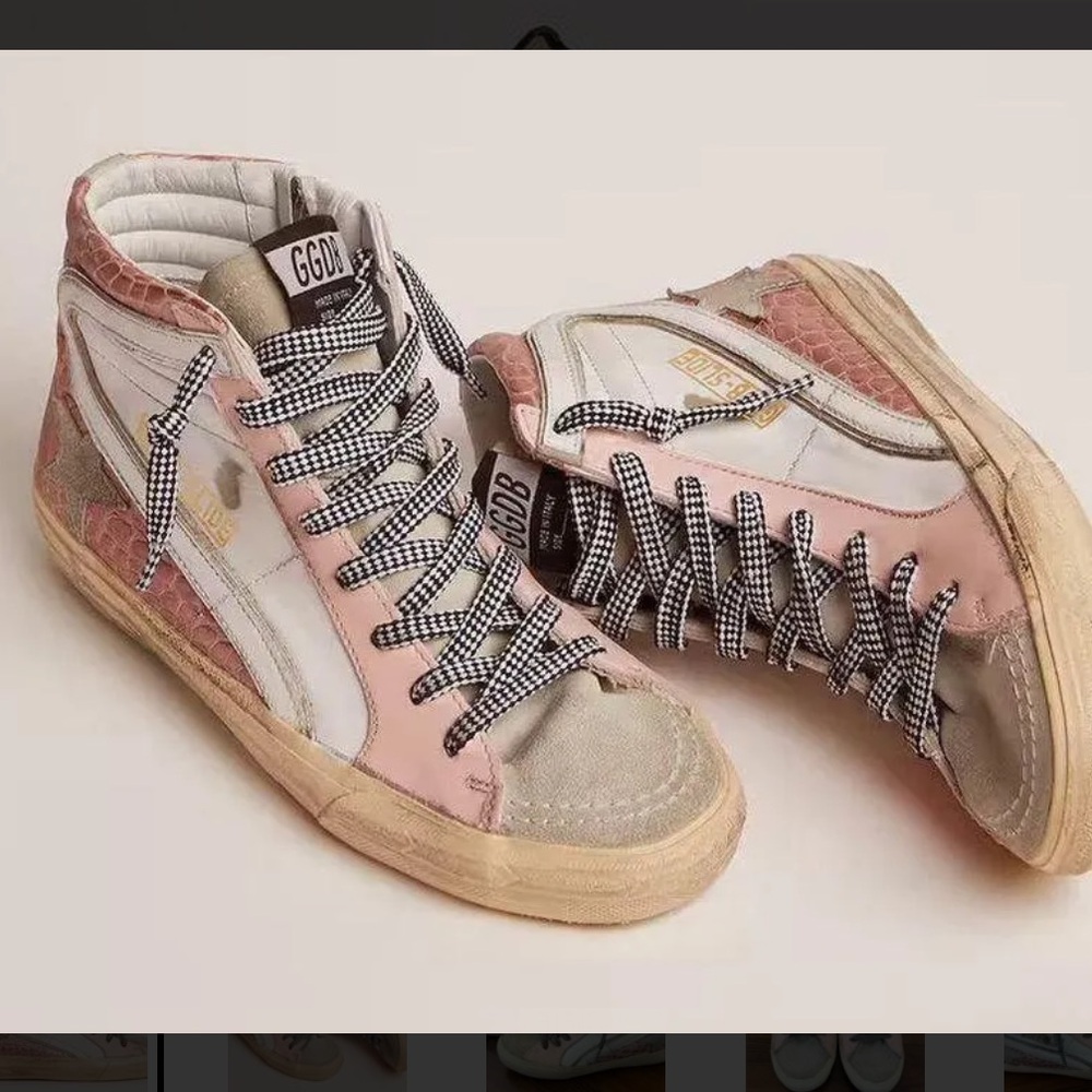 HTF Golden Goose Slides Pink Crocodile Print (sold out) Size 38